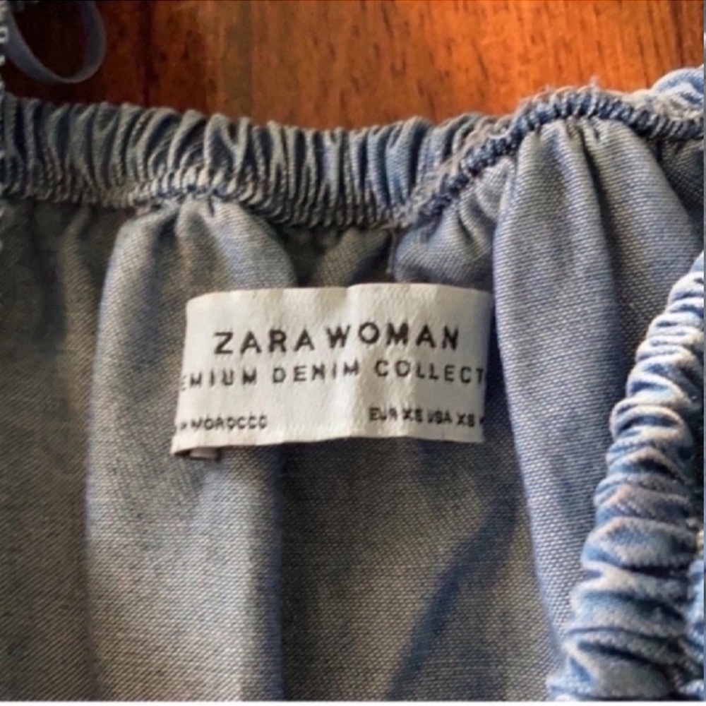 Zara Blue Chambray Bubble Sleeve Mini Dress axS NWOT - Picture 5 of 8